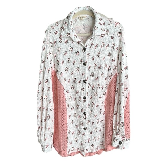 POL Cottagecore Slouchy Floral Crochet Blouse Bohemian Girly Relaxed Fit Large - Picture 16 of 16